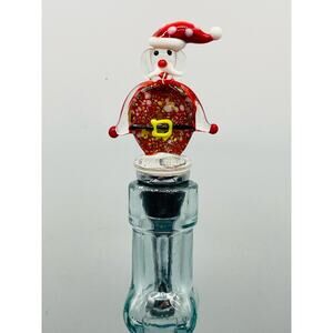 Hand Blown Glass Santa Claus Christmas Wine Bottle Stopper